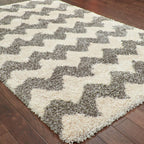 HomeRoots 507919 10 x 13 ft. Gray & Ivory Geometric Shag Power Loom Stain Resistant Rectangle Area Rug