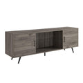 Walker Edison Saxon Mid Century Modern 2 Door Glass Shelf TV Stand for TVs up to 80 Inches, 70 Inch, Grey