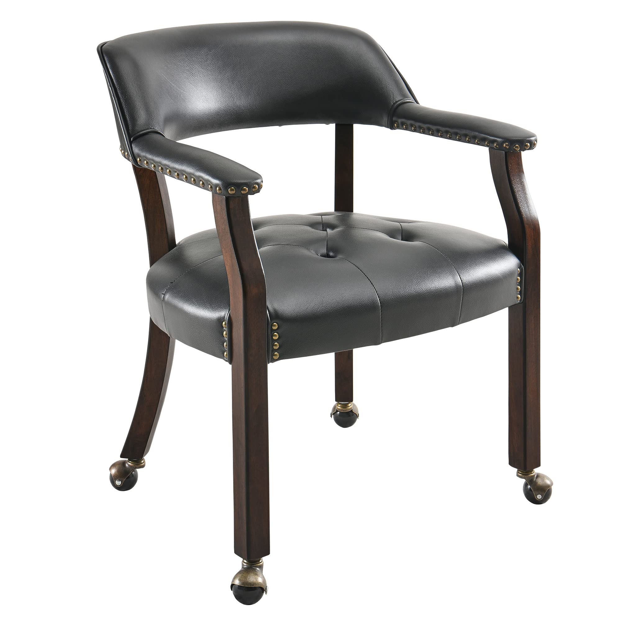 Leemtorig Large Dining Chairs With Casters And Arms, Rolling Dining Chairs With Wheels, Accent Game Poker Chairs, Boss Caption'S