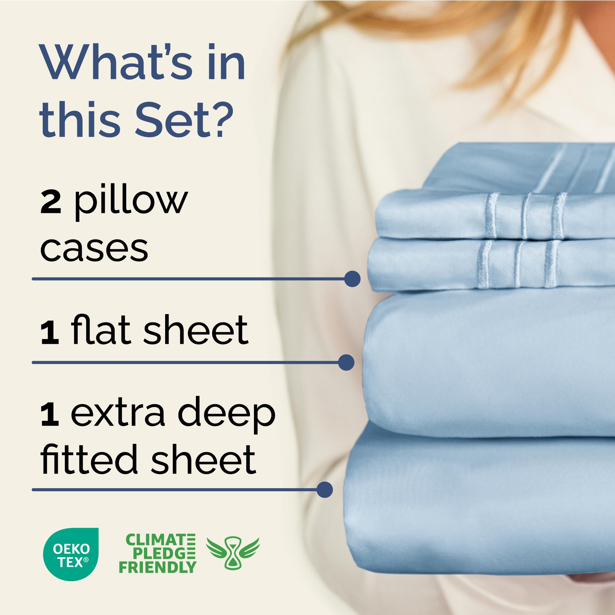 Extra Deep Pocket King Sheets - 4 Piece Breathable & Cooling Bed Sheets - Hotel Luxury Bed Sheet Set - Soft, Wrinkle Free & Comfy - Easily Fits Extra Deep Mattresses - Deep Pocket Sky Blue Sheets Set