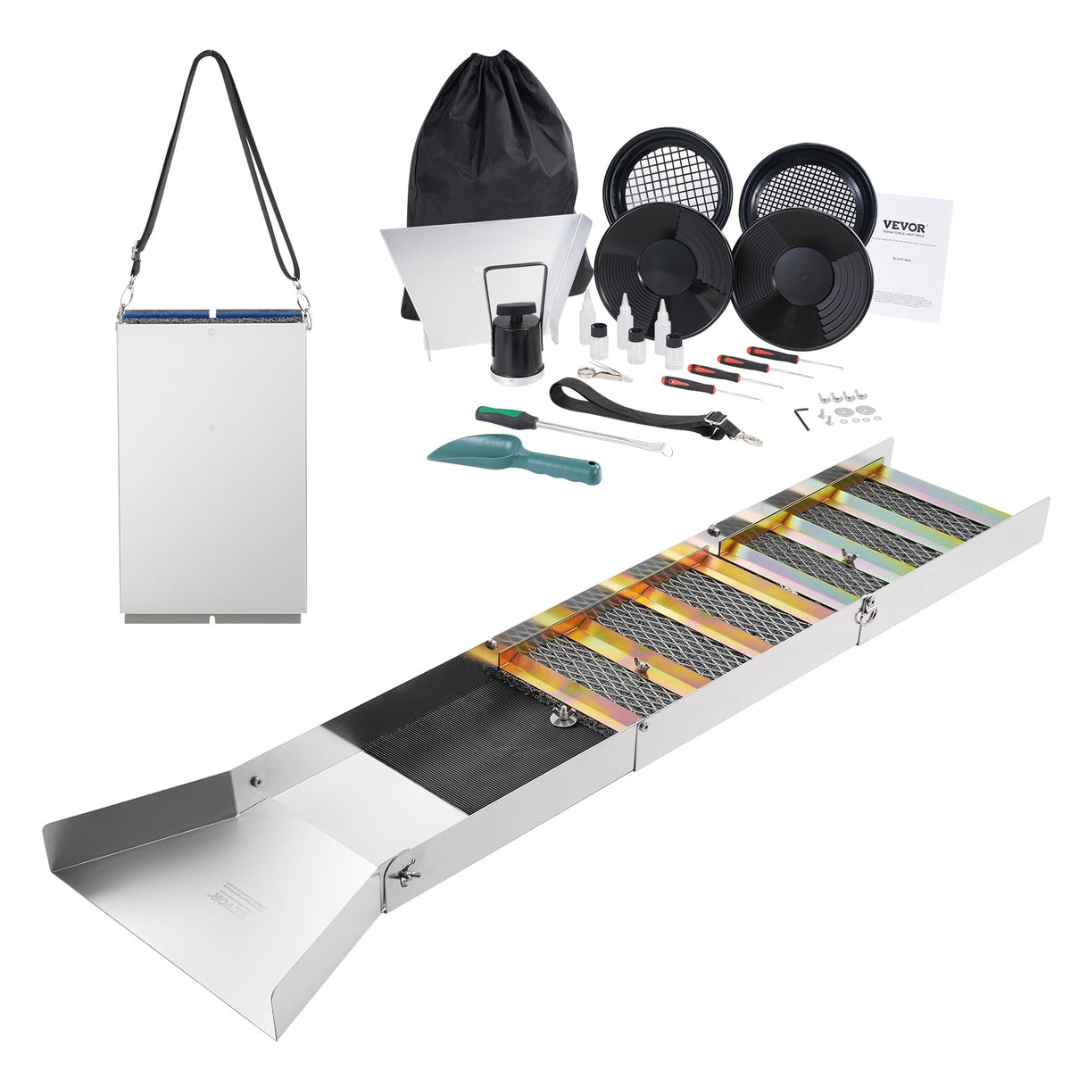 Vevor Complete Sluice Box Gold Panning Kit, 50' Folding Aluminum Alloy Gold Mining Equipment, 23 Pcs Gold Prospecting Kit With