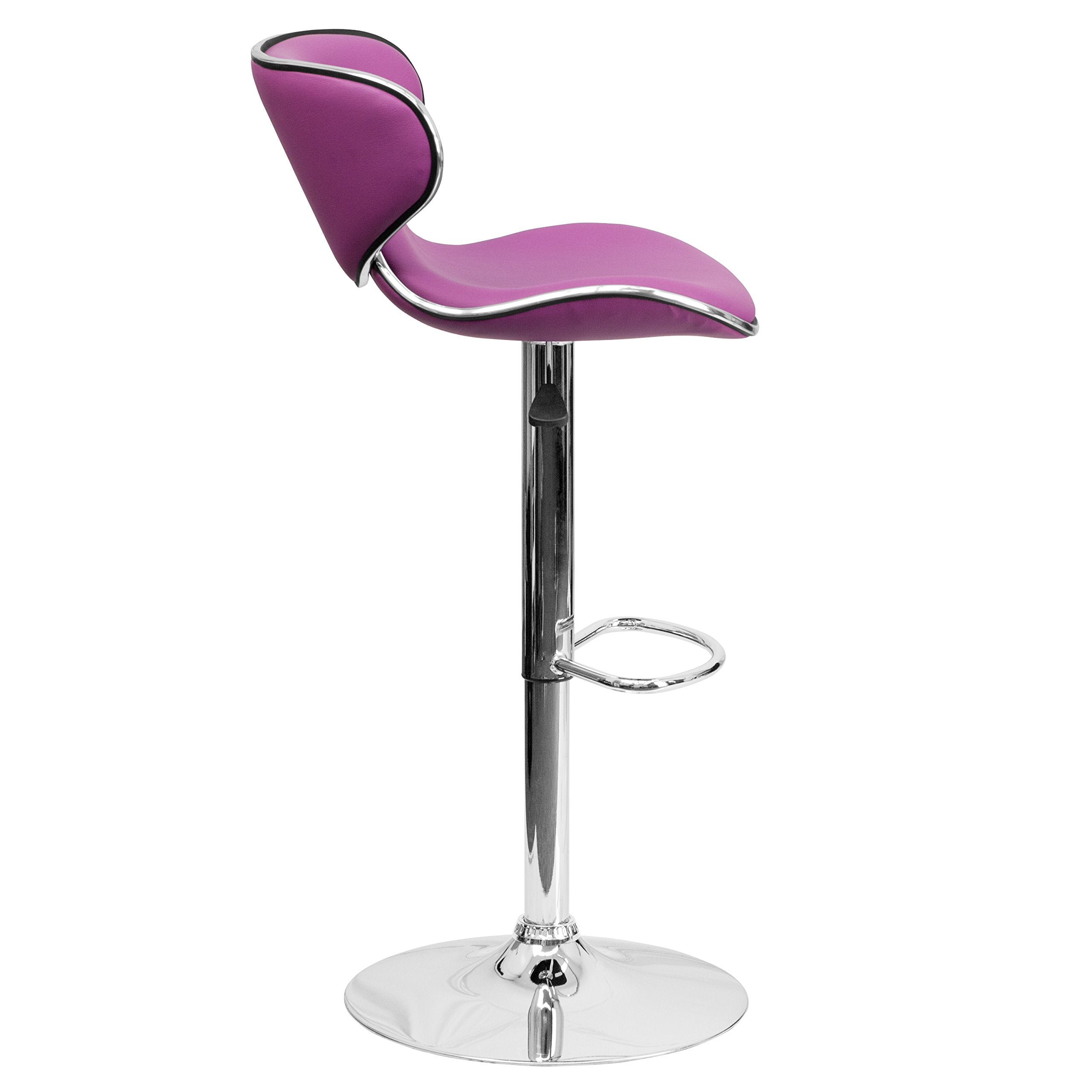 Flash Furniture Devin Contemporary Cozy Mid-Back Purple Vinyl Adjustable Height Barstool With Chrome Base