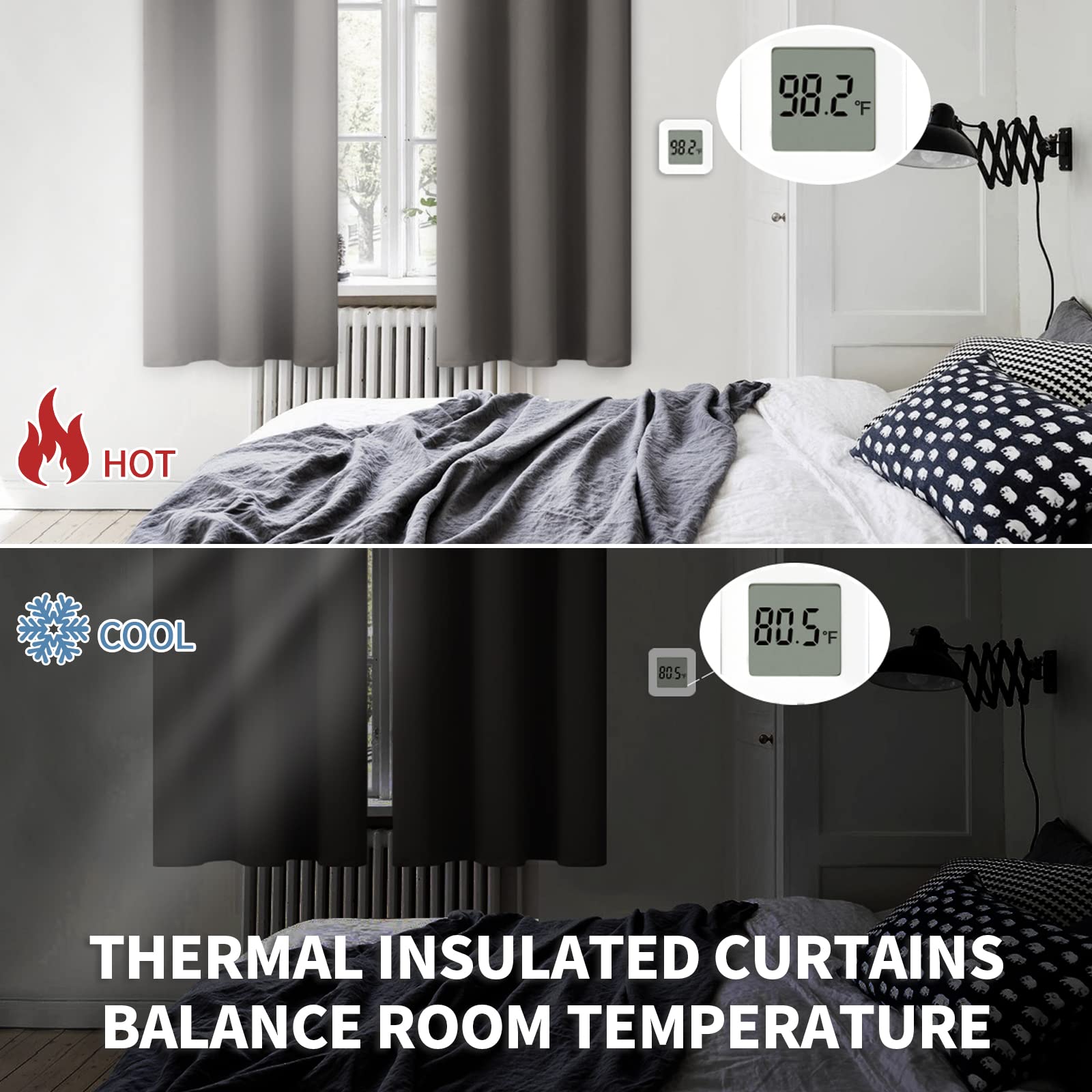 Bgment Short Blackout Curtains 48 Inches Length - Rod Pocket Thermal Insulated Room Darkening Window Drapes For Kitchen Bedroom Bathroom, Grey, 2 Panels, 42 X 48 Inch