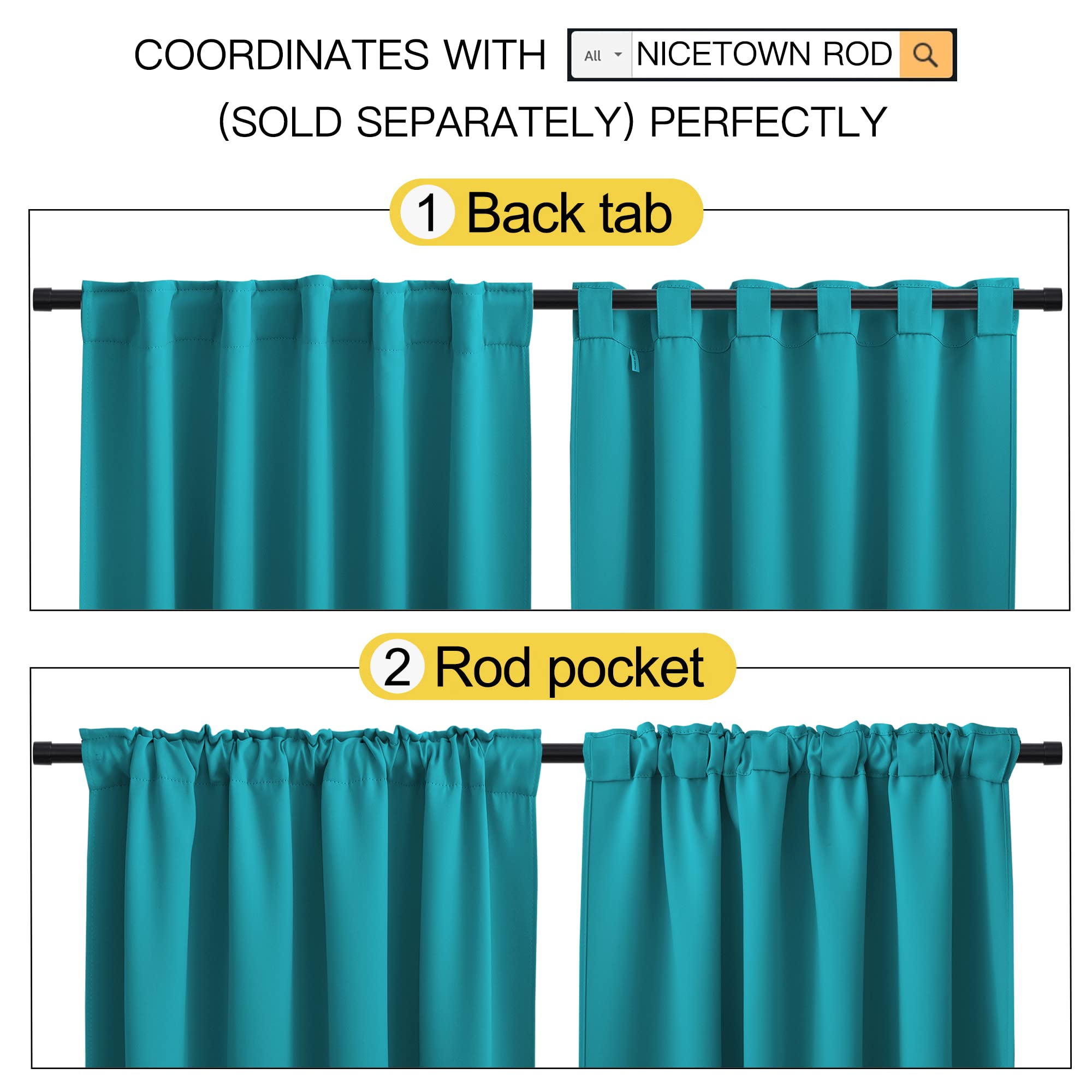 Nicetown Blackout Curtains 84 Inches Long For Living Room, Rod Pocket & Back Tab Window Curtains, Eatra Long Drape Panels For Office (Peacock Teal, 70' W X 84' L Per Panel, 2 Pcs)