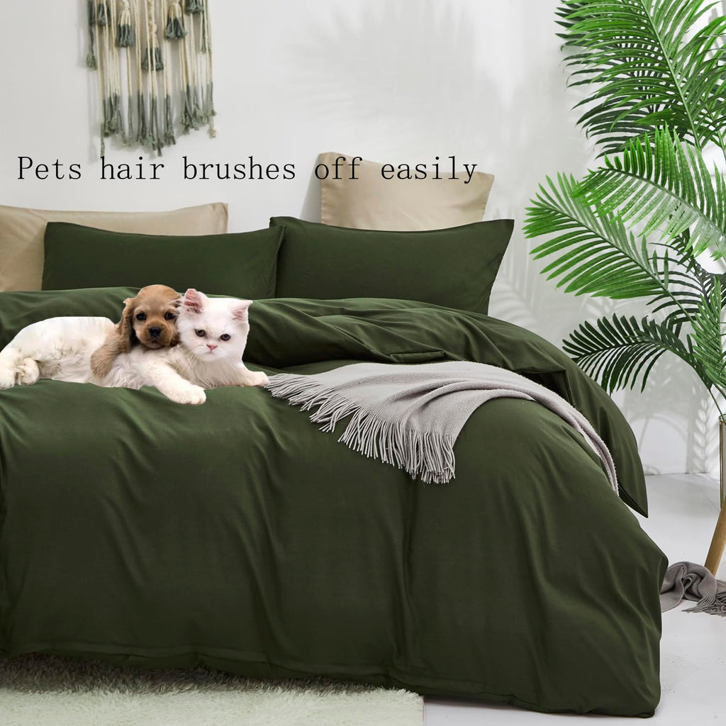 Karever Army Green Comforter Set King Olive Green Bedding Set Dark Green Comforter Set King Men Breathable Deep Green Bedding Se