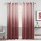 DWCN Faux Linen Ombre Sheer Curtains - Gradient Semi Voile Grommet Top Window Curtains for Bedroom and Living Room, Set of 2 Pan