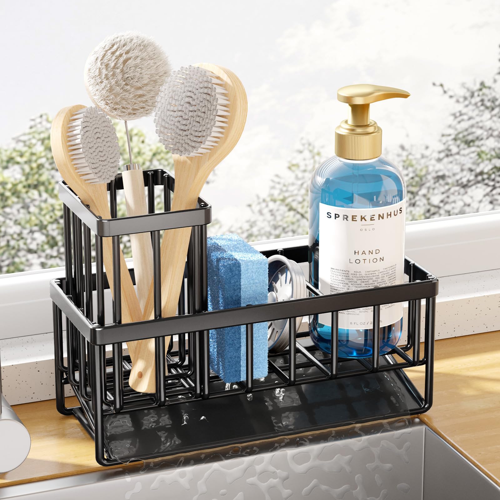 Kitsure Sponge Holder For Kitchen Sink - Rustproof Stainless Steel Sink Caddy Organization And Storage With High Brush Holder, H