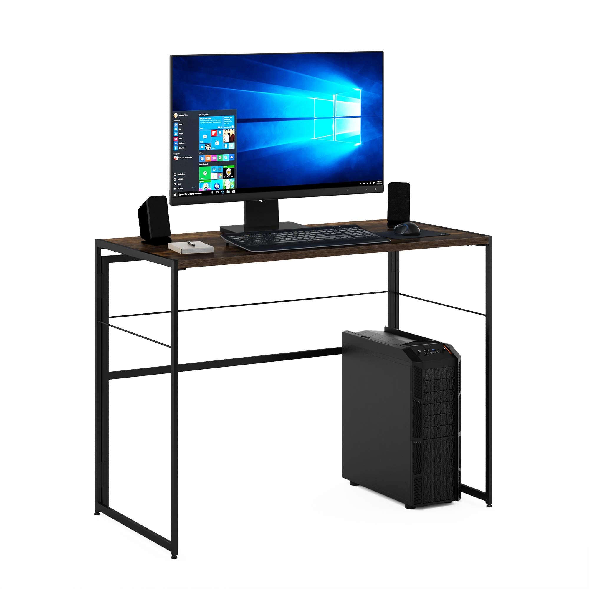 Furinno Riau No Tool/No Assembly/Folding Metal Frame Computer Desk, Rustic Oak/Black, 39 Inch