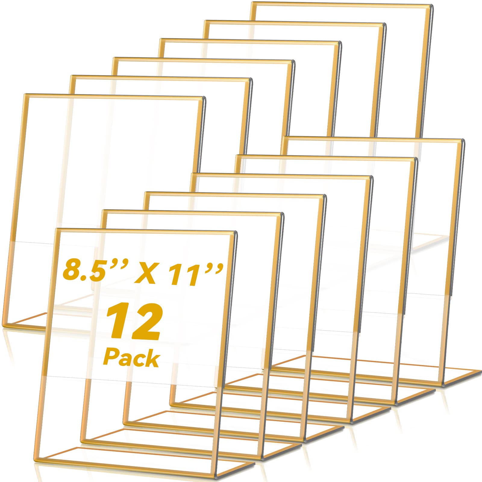 12 Pack Acrylic Sign Holder 8.5 X 11 Inches Gold Frame Flyer Document Brochure Paper Display Holders Clear Table Stand With Vert