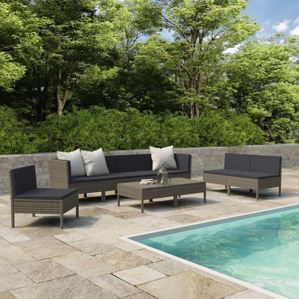 vidaXL Patio Lounge Set-9 Piece Outdoor Furniture Set with Cushions-Weather Resistant Poly Rattan-Durable Steel Frame-Modern Gray Finish