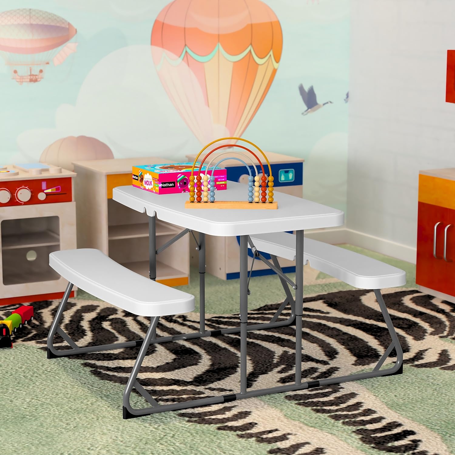 Flash Furniture Paige Easy-Fold Kids Outdoor Picnic Table And Benches - Commercial Grade Folding Plastic Play Table - Recommended For Up To Age 5 - White