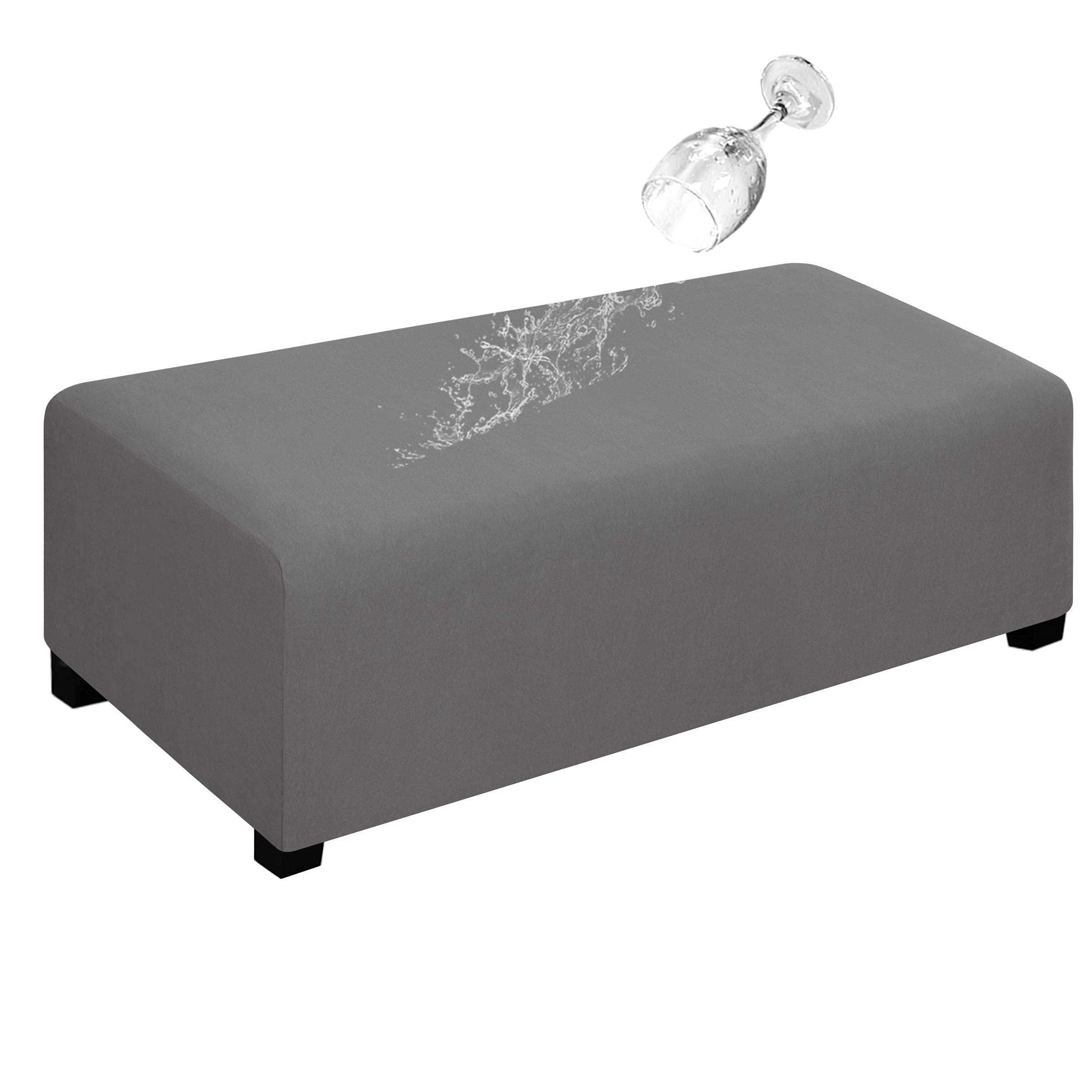 Easy-Going 100% Dual Waterproof Stretch Ottoman Cover Rectangle Folding Storage Stool Furniture Protector Soft Slipcover for Liv
