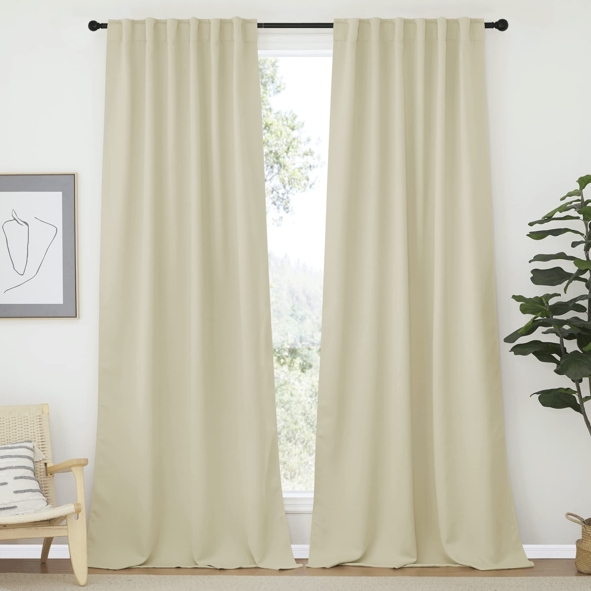 Nicetown Room Darkening Curtains For Living Room, Rod Pocket & Back Tab Window Curtains, Eatra Long Drape Panels For Office (Beige, 52' W X 108' L Per Panel, 2 Pcs)