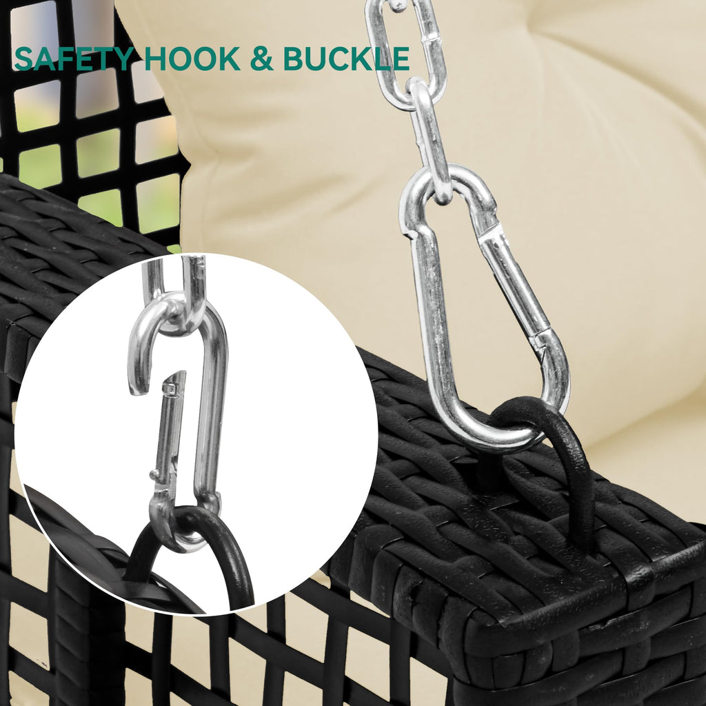 Yitahome 3-Seats Wicker Hanging Porch Swing Chair Outdoor Gray Rattan Patio Swing Lounge 3 Back Cushions Capacity For Garden, Balcony, Deck