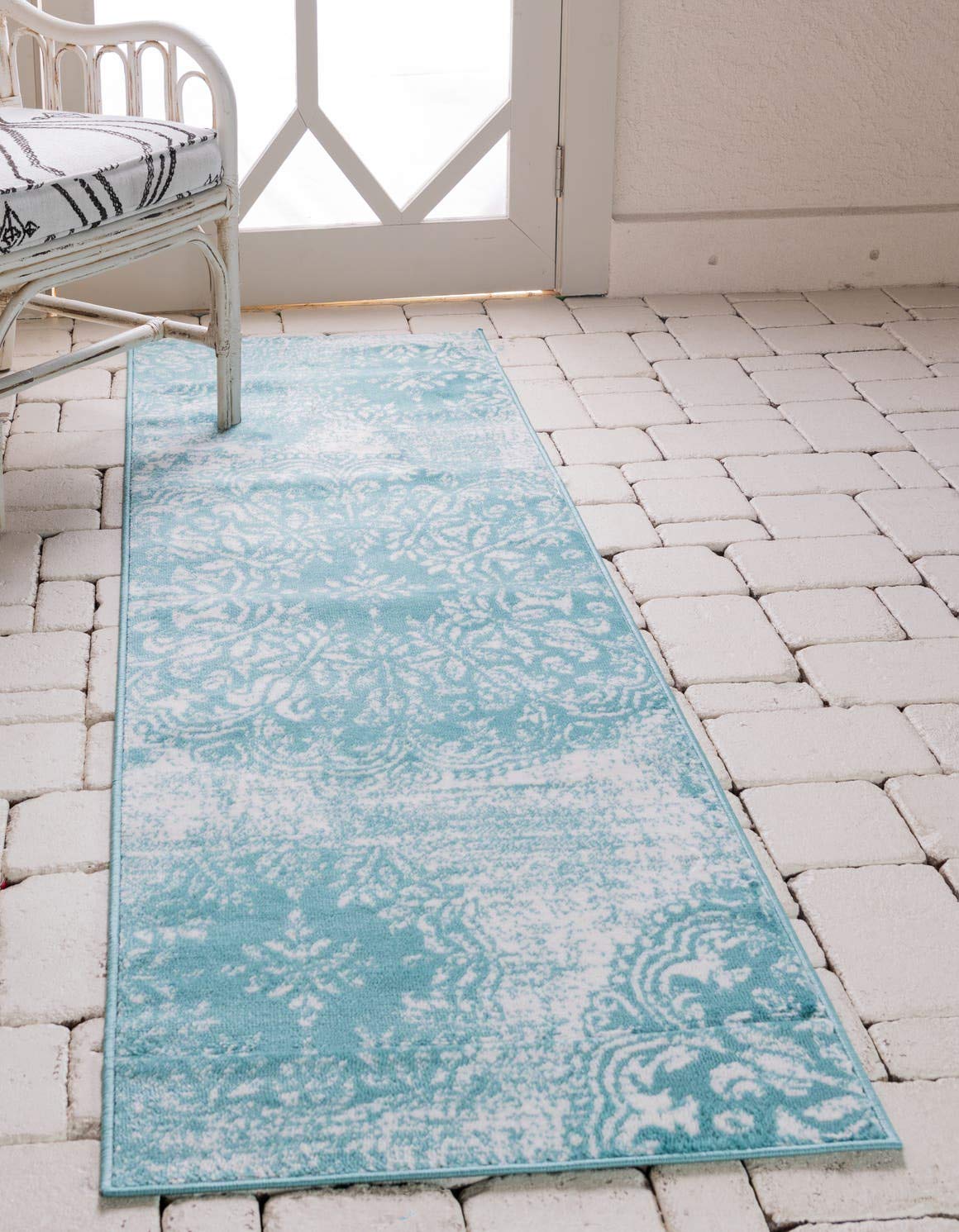 Unique Loom Sofia Collection Area Rug - Grand (2 x 9 10 Runner, Turquoise/ Ivory)