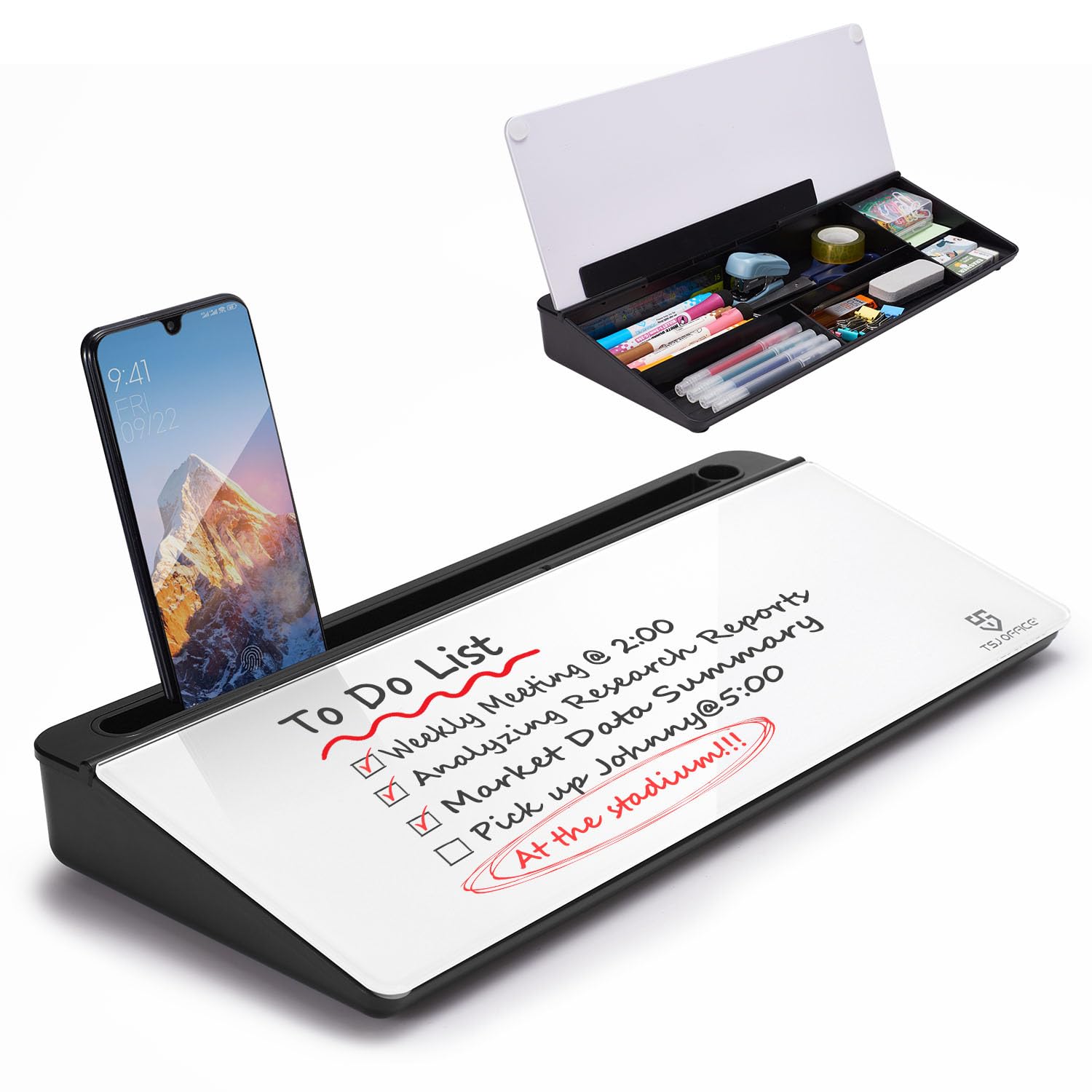 Small Glass Desktop Whiteboard Dry-Erase-Board - Computer Keyboard Stand White Board Surface Pad With Drawer, Desk Organizers Wi