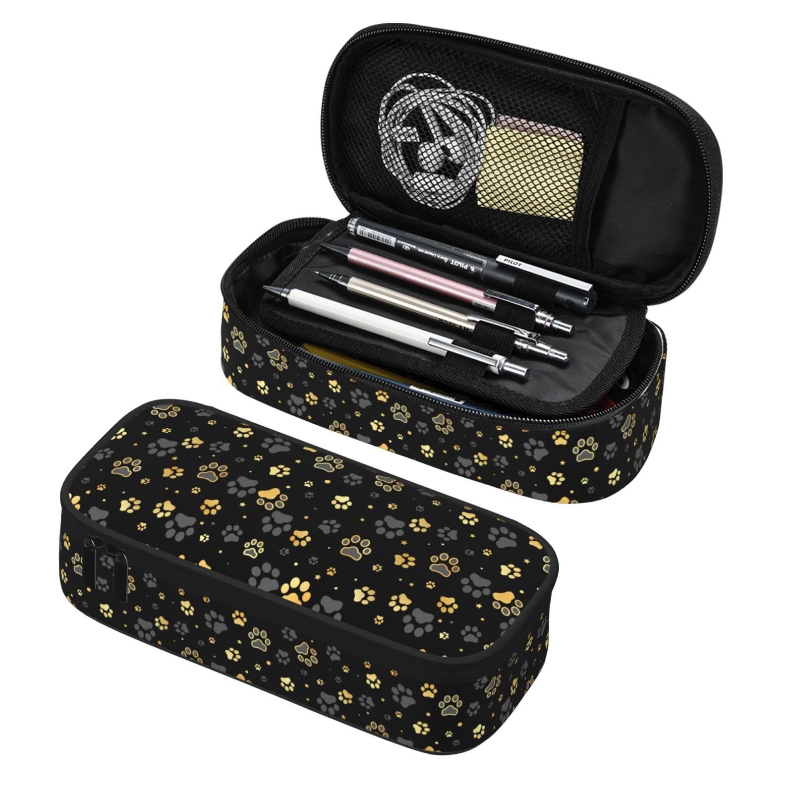 Perinsto Golden Dogs Animal Paws Pencil Case Big Capacity Multi Compartment Stationery Box Pencil Pouch Holder Desk Organizer Fo