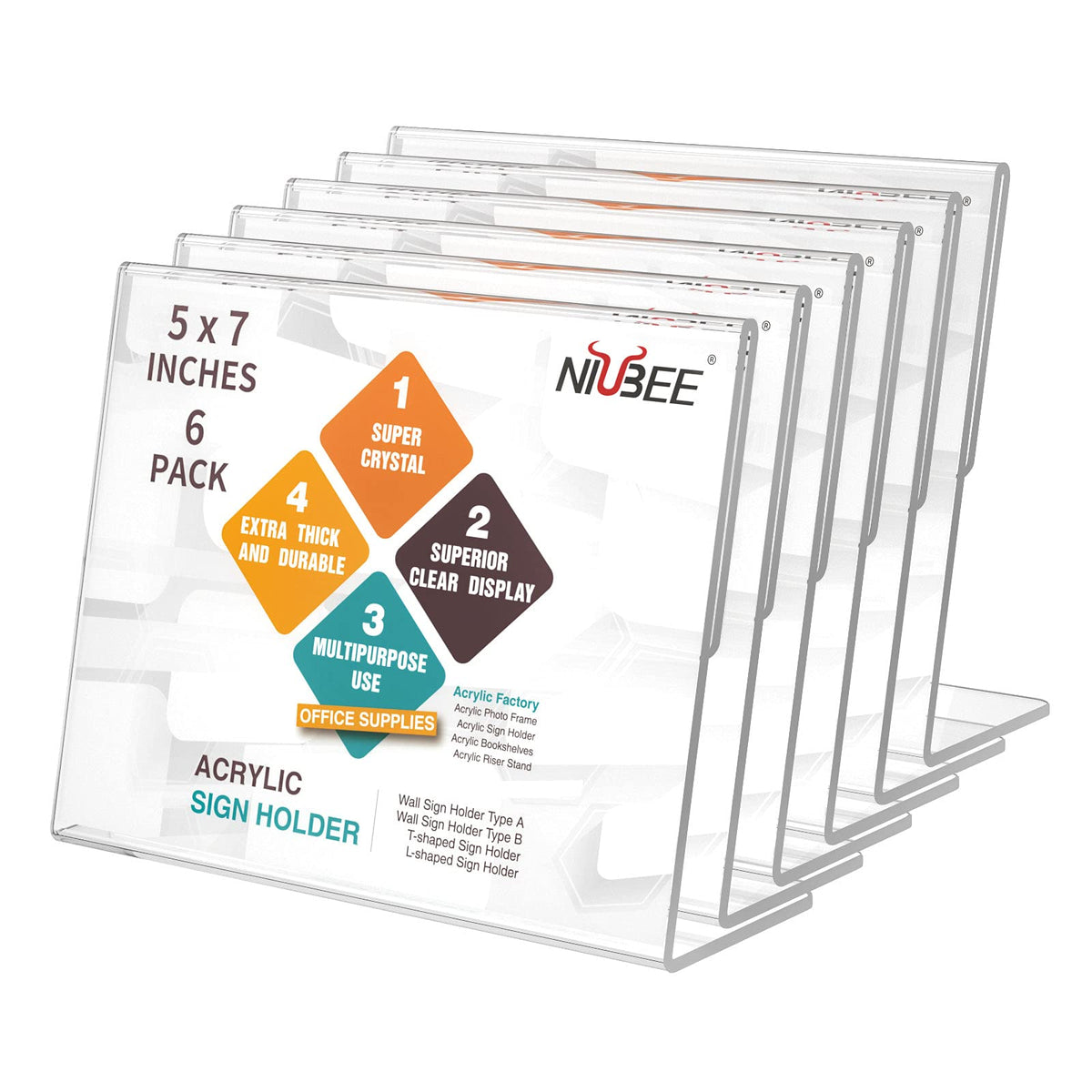 Niubee Slanted Back Acrylic Sign Holder 7 X 5 Inches, Clear Plastic Sign Holder Paper Display Table Stand For Office, Store, Res