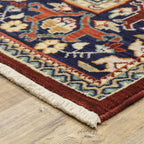 HomeRoots 509191 8 x 11 ft. Red Blue Orange & Beige Oriental Power Loom Stain Resistant Rectangle Area Rug with Fringe