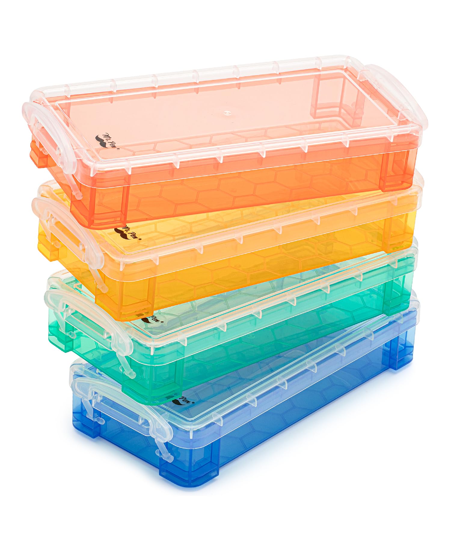 Mr. Pen- Pencil Box, 4 Pack, Assorted Color, Plastic Pencil Box Case, Pencil Case, Crayon Box, Pencil Case For Kids, Clear Penci