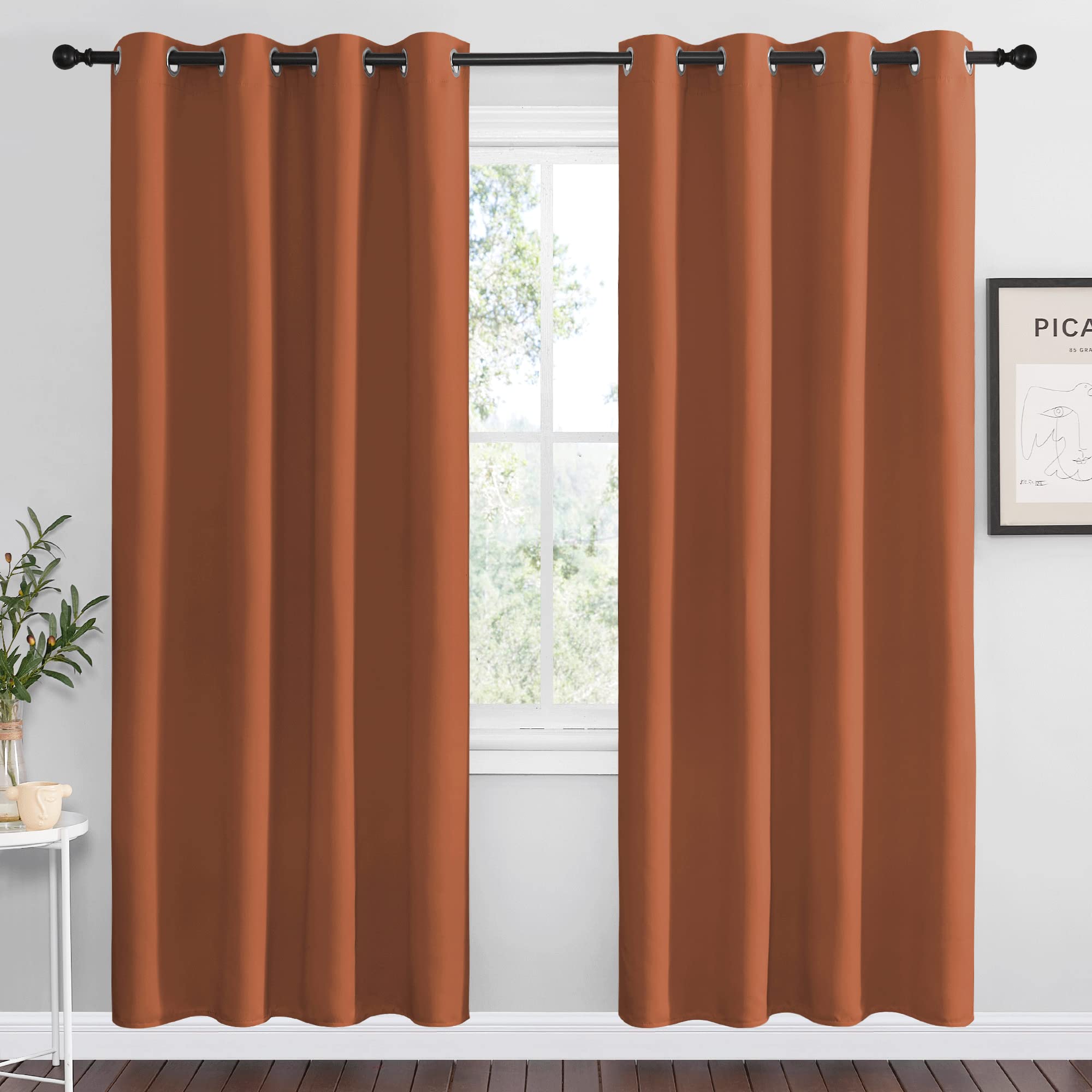 NICETOWN Halloween Burnt Orange Insulated Curtains Blackout Draperies - Triple Weave Microfiber Home Thermal Insulated Solid Rin