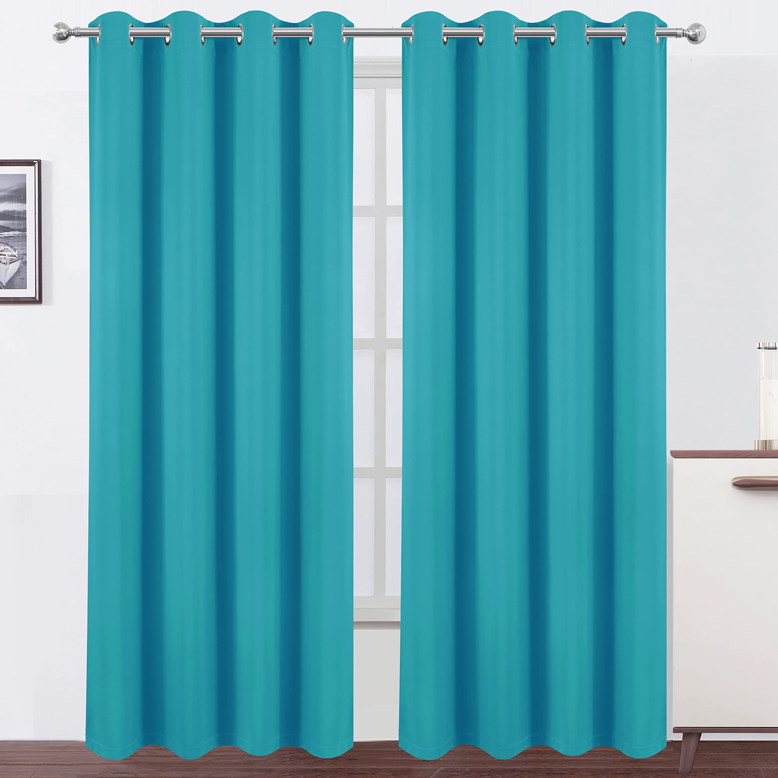 Lemomo 100% Blackout Curtains 52 X 84 Inch/Teal Curtains 2 Panels With Black Lining Room Darkening Thermal Insulated Bedroom Cur
