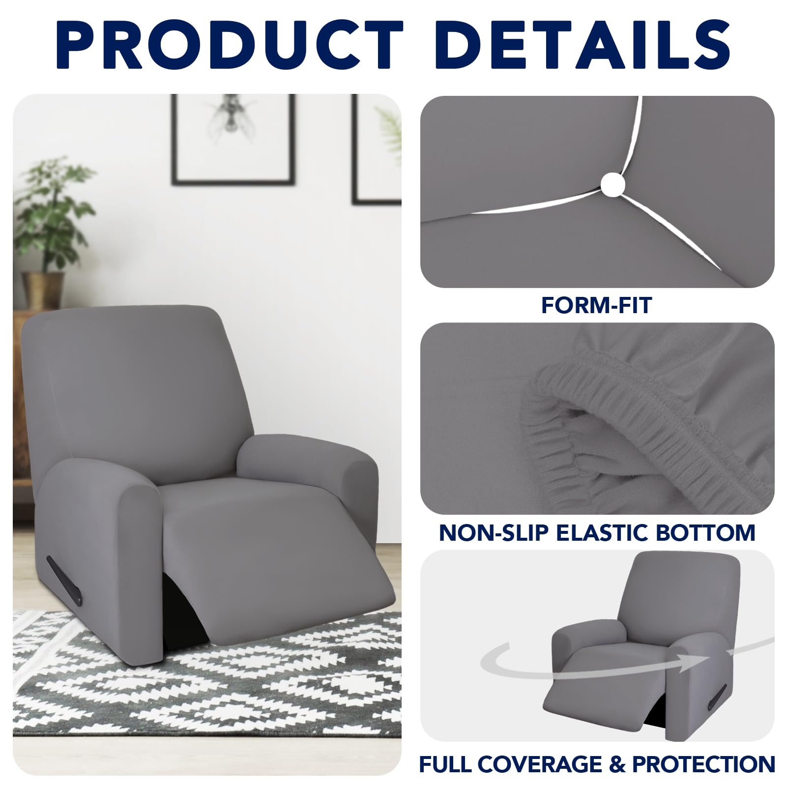 Purefit 100% Dual Waterproof Recliner Cover, Waterproof Couch Cover For Recliner - Stretch Non Slip Fleece Sofa Covers Washable, Leakproof Furniture Protector For Kids, Pets (Recliner, Light Gray)