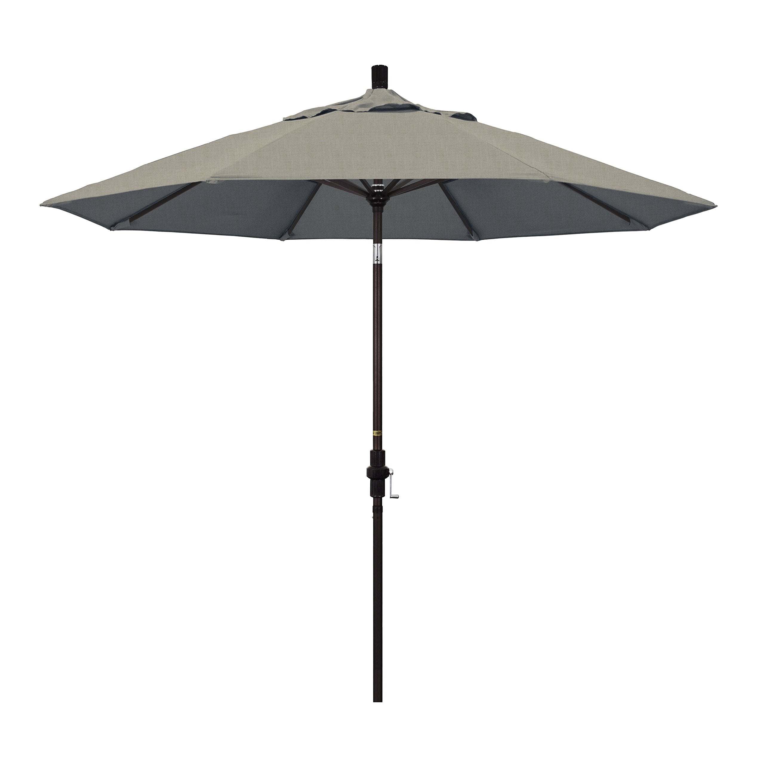 California Umbrella 9' Round Aluminum Market Umbrella, Crank Lift, Collar Tilt, Bronze Pole, Sunbrella Spectrum Dove