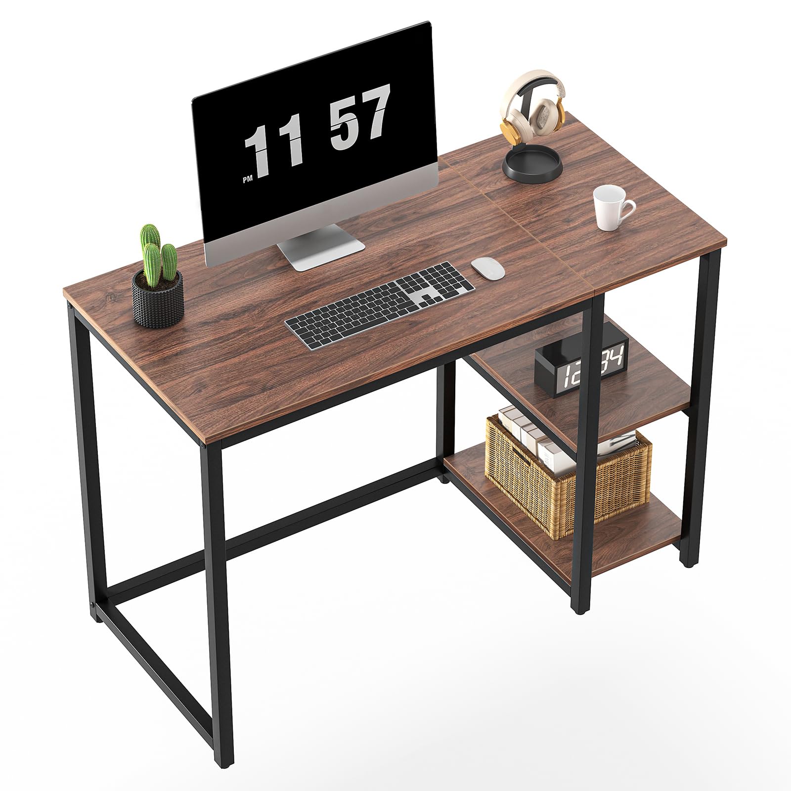 Sinpaid Computer Desk 40 Inch With 2 Shelves, Sturdy Home Office Desk With Large Storage Space, Modern Gaming Desk, Study Writing Laptop Desk(Brown,40 Inch)