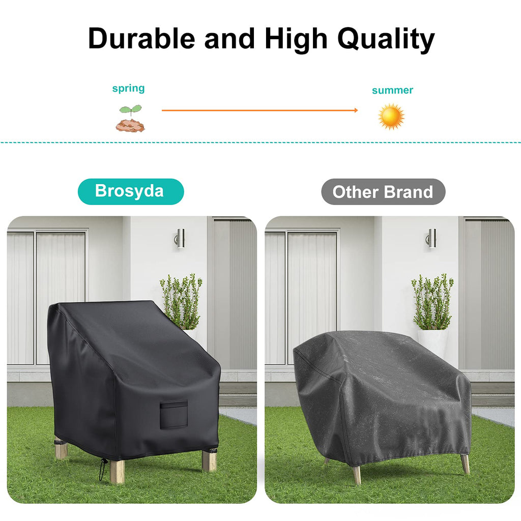Brosyda Patio Chair Covers For Outdoor Furniture Waterproof 2 Pack, Lawn Chair Covers 600D Heavy Duty Oxford Cloth, Large Covers For Lounge Lawn Deep Seat Black 38' W X 31' D X 29' H
