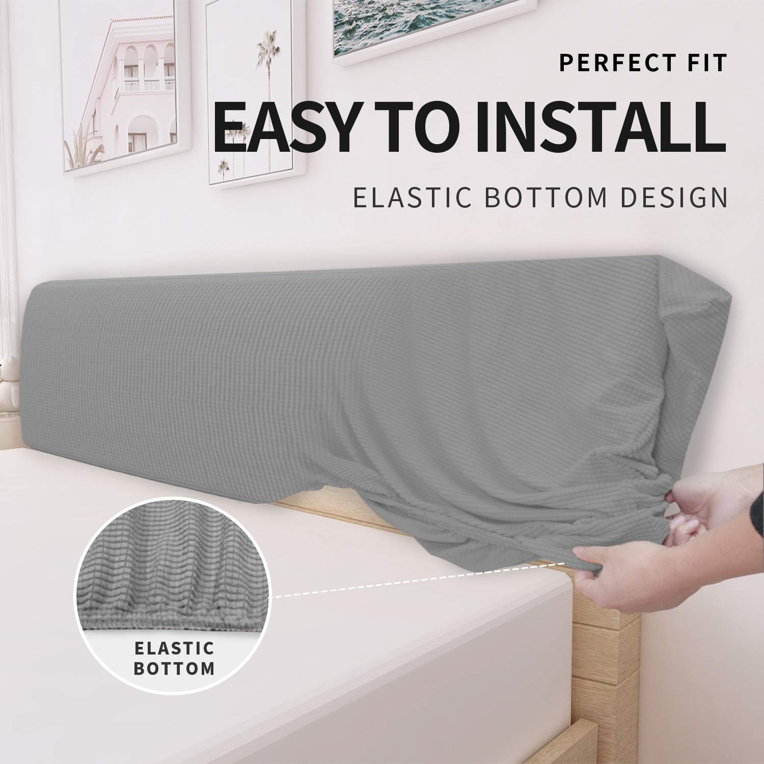 Easy-Going Stretch Bed Headboard Cover,Small Square Jacquard Headboard Slipcover, Dustproof Bed Head Cover For Bedroom (Full,Lig