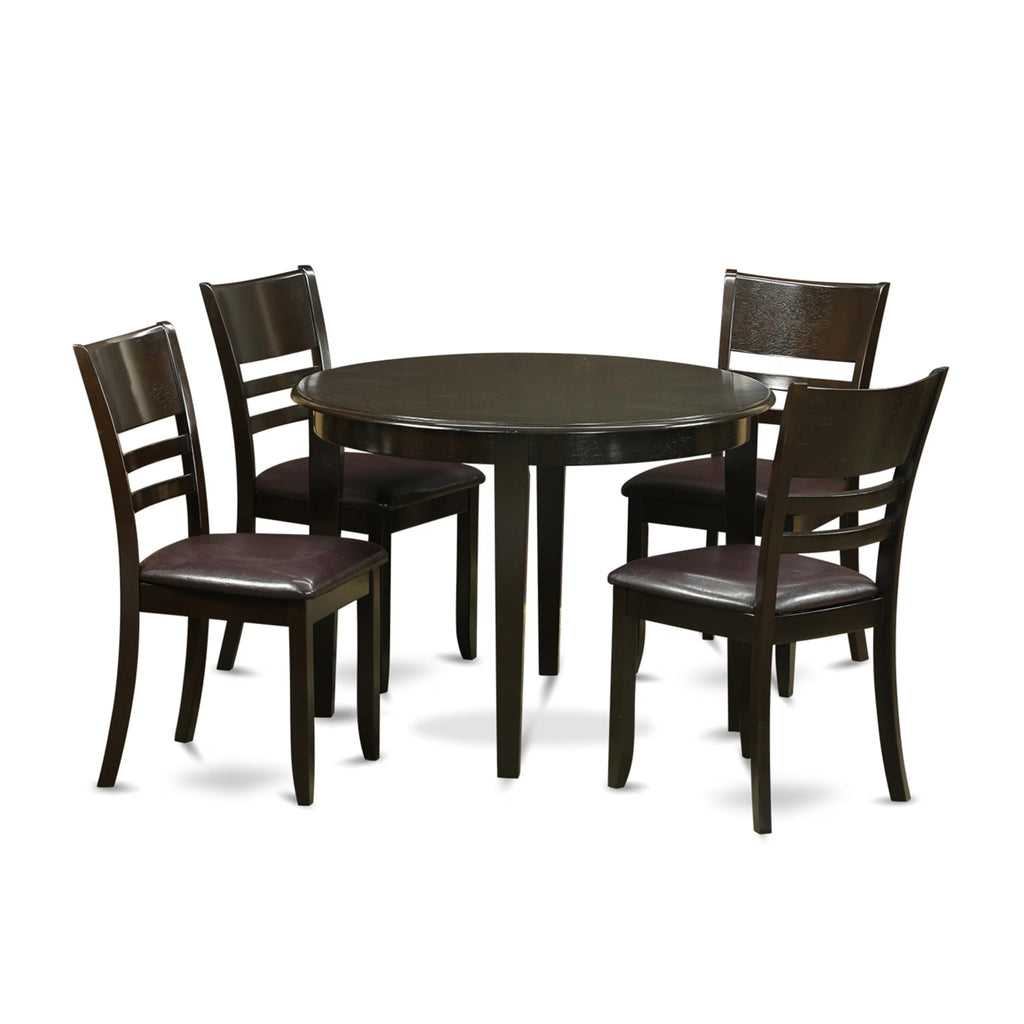 East West Furniture BOLY5-CAP-LC 5 Piece Modern Dining Table Set Includes a Round Kitchen Table and 4 Faux Leather Dining Room Chairs, 42x42 Inch, Cappuccino