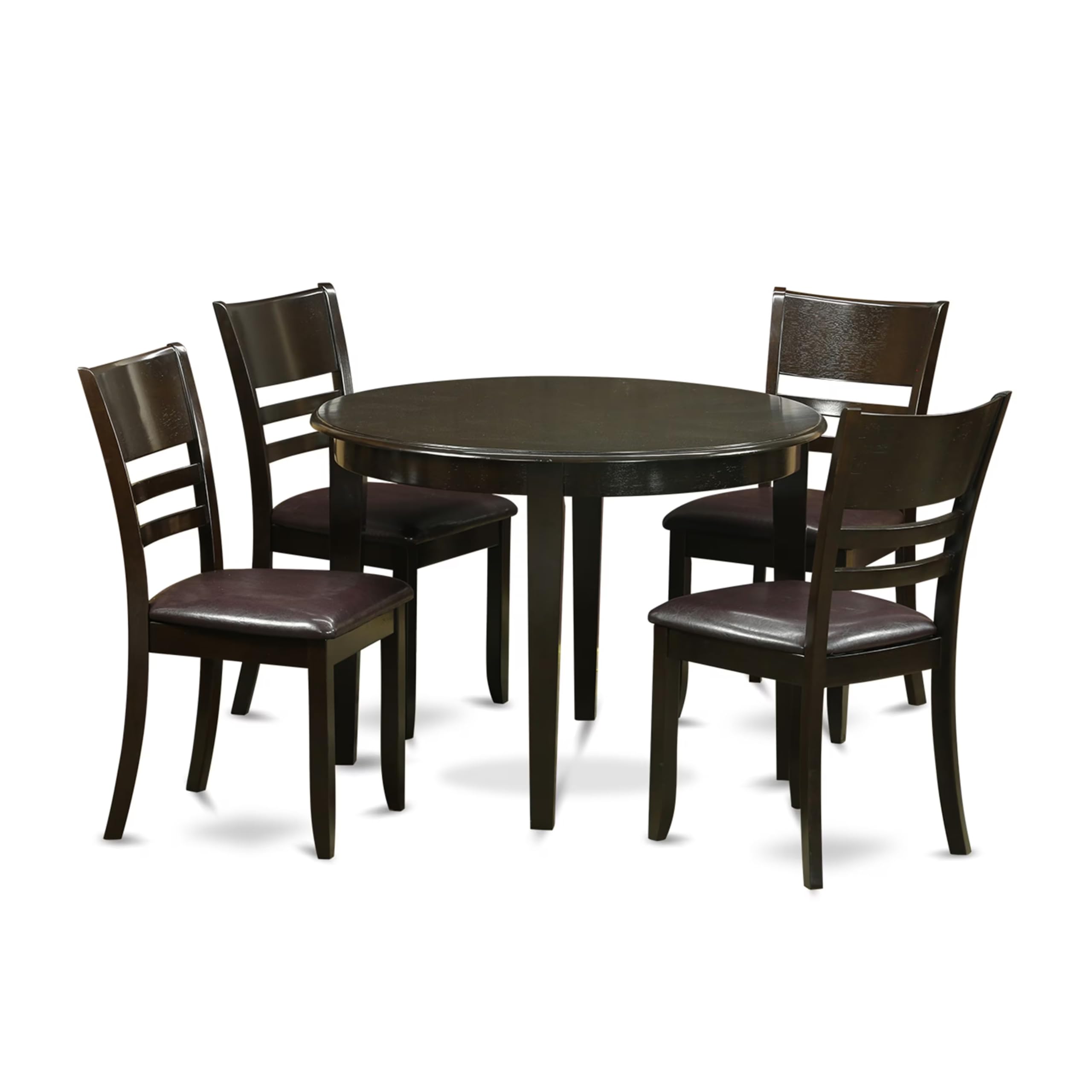 East West Furniture BOLY5-CAP-LC 5 Piece Modern Dining Table Set Includes a Round Kitchen Table and 4 Faux Leather Dining Room Chairs, 42x42 Inch, Cappuccino