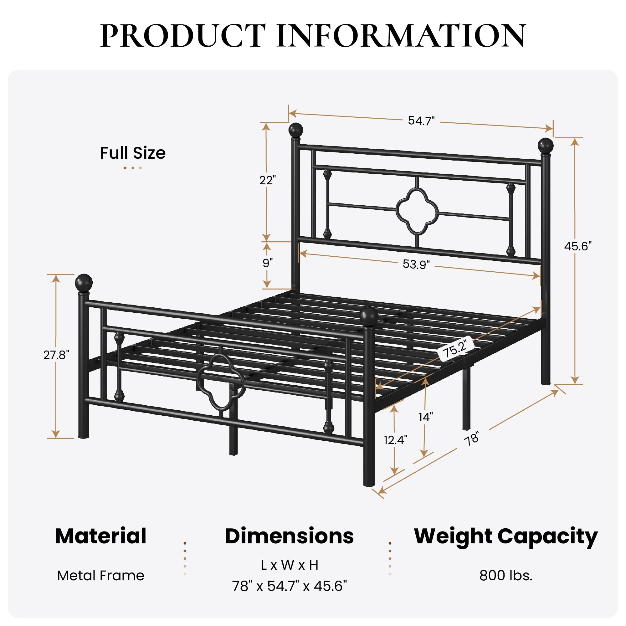 Sha Cerlin 14 Inches Full Size Metal Platform Bed Frame/Vintage Iron-Art Headboard And Footboard/Mattress Foundation For Storage/No Box Spring Needed/Noise-Free/Easy Assembly/Black