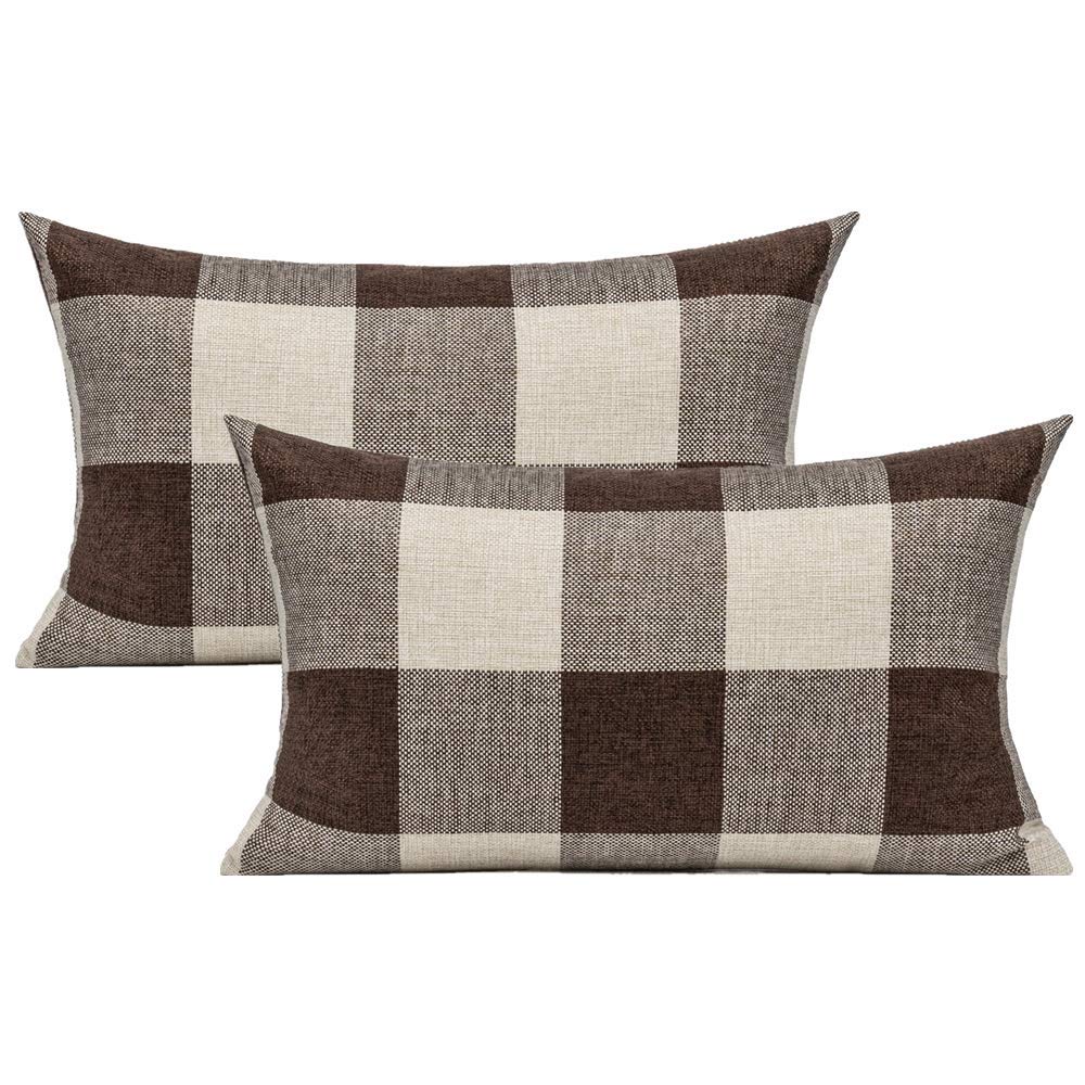 Vakado 12X20 Inch Set Of 2 Buffalo Plaids Decorative Throw Pillow Cases Farmhouse Retro Checkers Lumbar Rectangle Cushion Covers