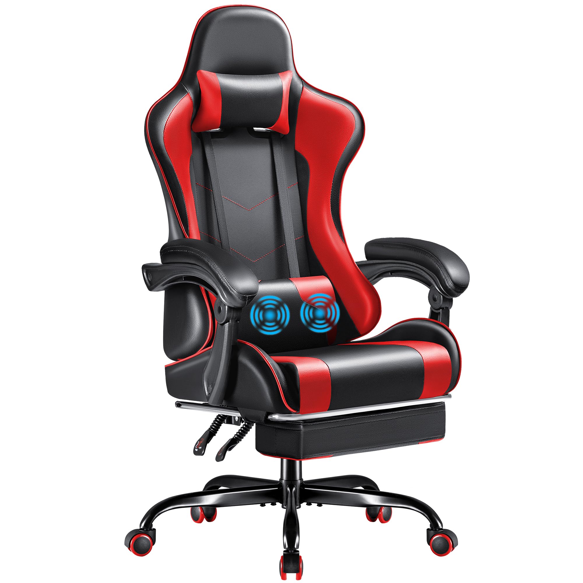 Furmax Gaming Chair, Video Game Chair with Footrest and Massage Lumbar Support, Swivel Seat Height Adjustable Computer Chair wit