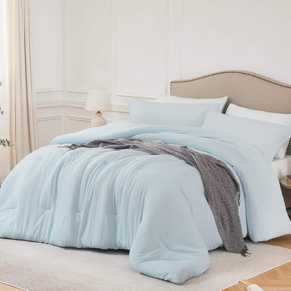 Quataly California King Comforter Set Skyblue,3Pcs Soft Lightweight Breathable Bedding Comforter Sets For All Season, Cal King(1