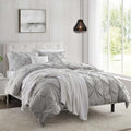 Nestl Light Grey Duvet Cover King Size - Pintuck King Duvet Cover Set, 3 Piece Double Brushed Duvet Cover With Button Closure, 1