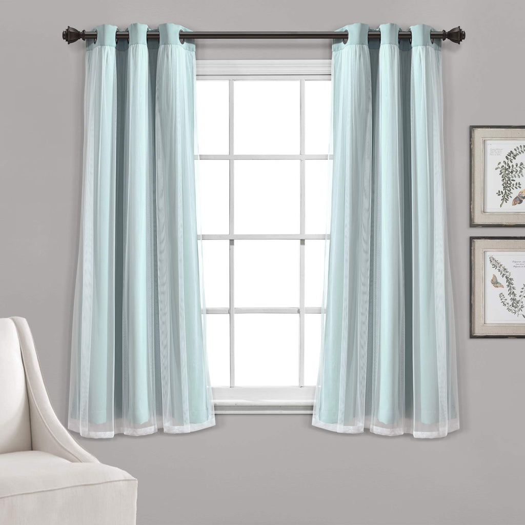 Lush Decor Sheer Grommet Curtains With Insulated Blackout Lining, Window Curtain Panels, Pair, 38''W X 63''L, Blue- Curtain With