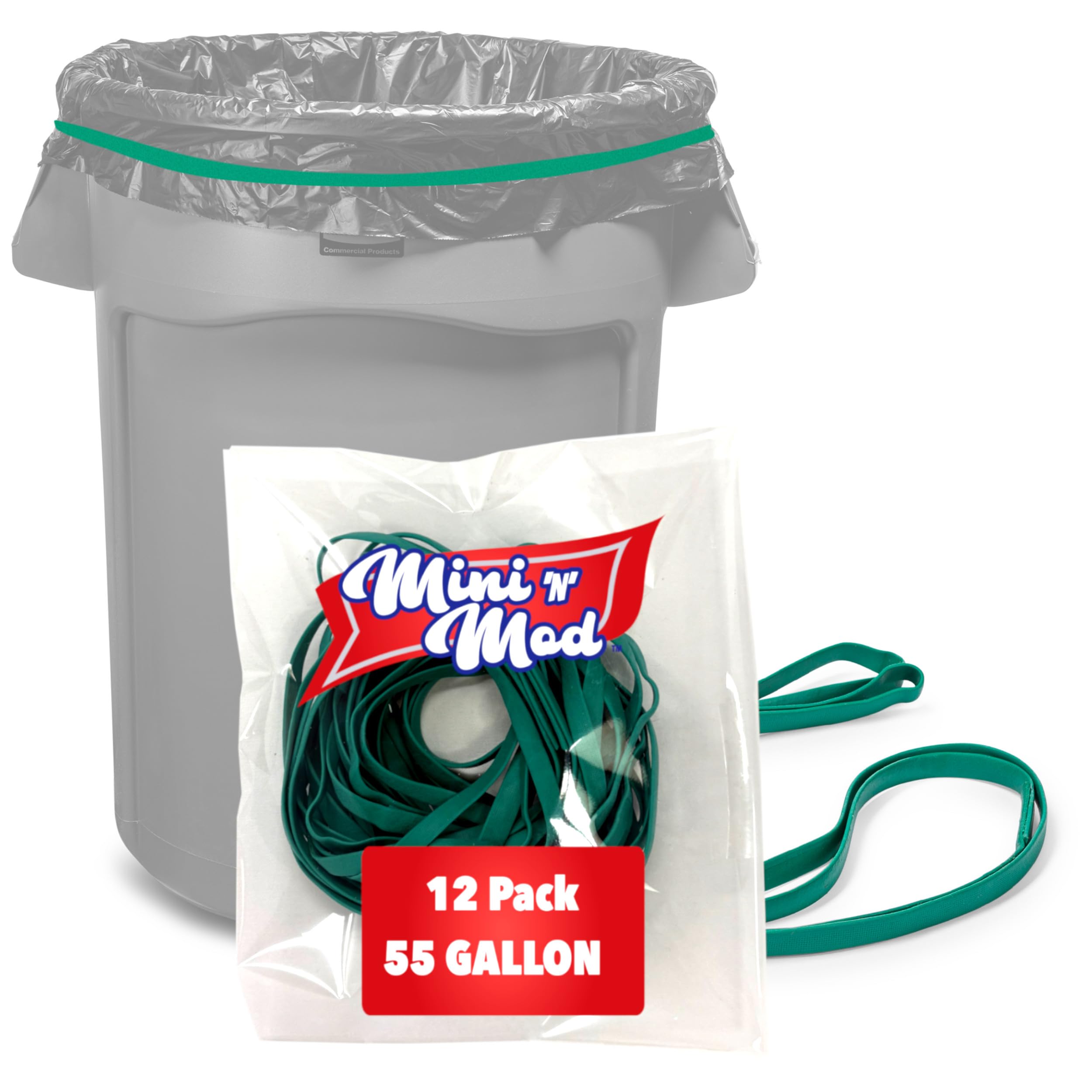 Rubber Bands For 55 Gallon Trash Cans - 12 Pack | Secure 55 Gallon Trash Bags | Heavy Duty, Durable, Stretchable, & Reusable For