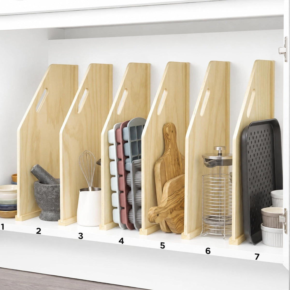 Nuanchu 6 Pack Wood Tray Dividers for Cabinet, Cookie Sheet Organizer