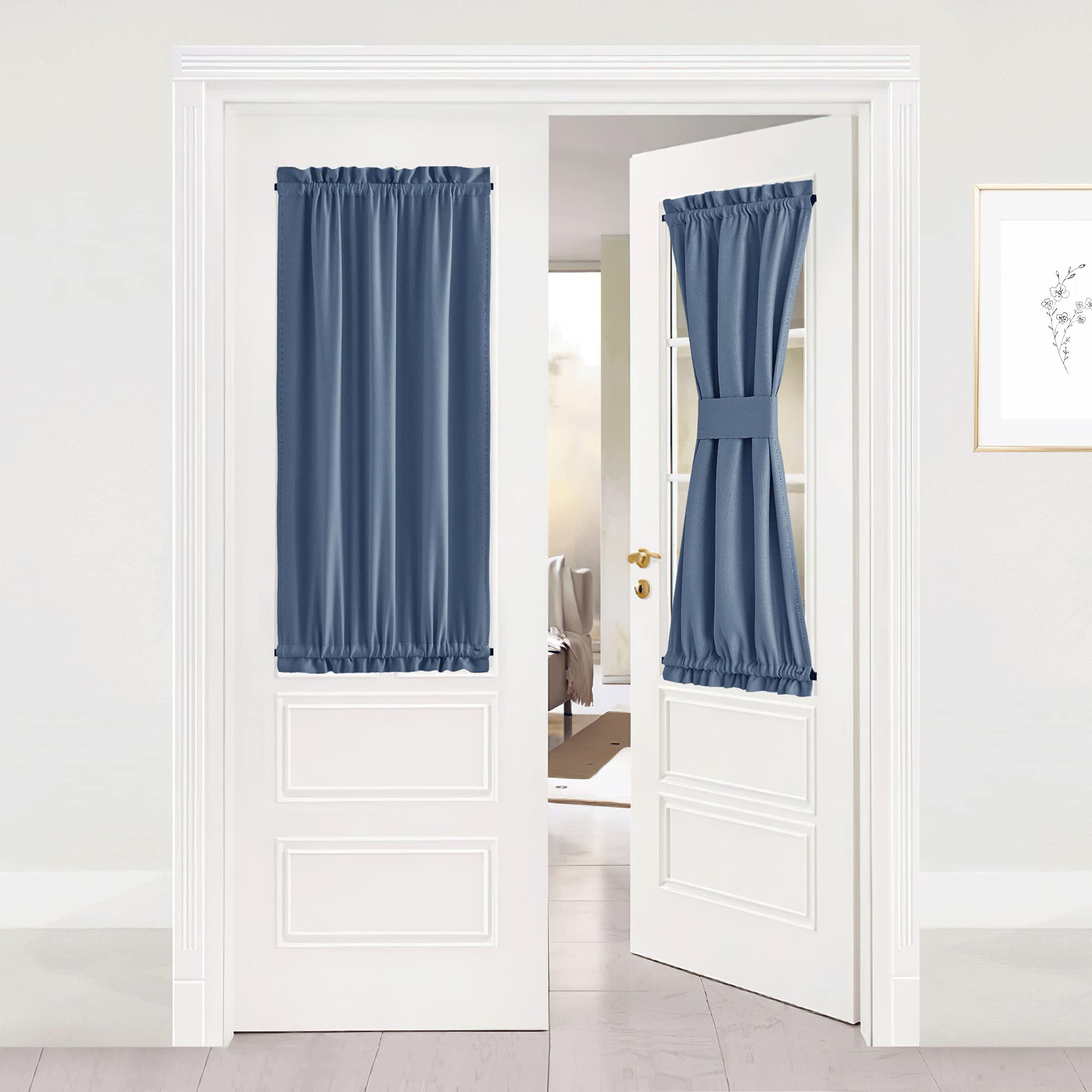 Nicetown Door Curtain Panel - Room Darkening Blackout Sliding French Door Curtain For Small Window, Rod Pocket Single Panel, 25' Width X 40' Lenght, Stone Blue