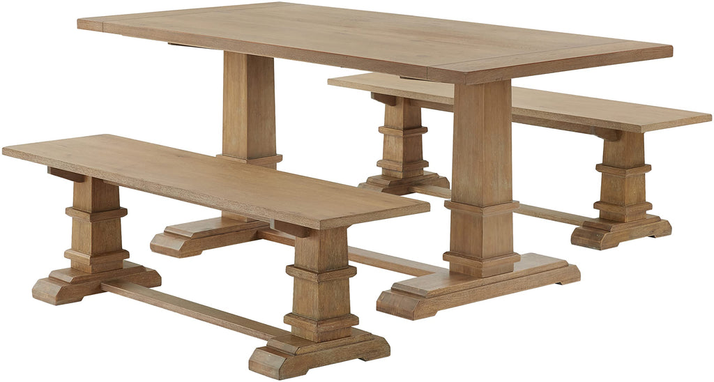 Crosley Furniture Joanna 3-Piece Modern Farmhouse Dining Table Set for 6 with 2 Wood Benches, Rustic Brown