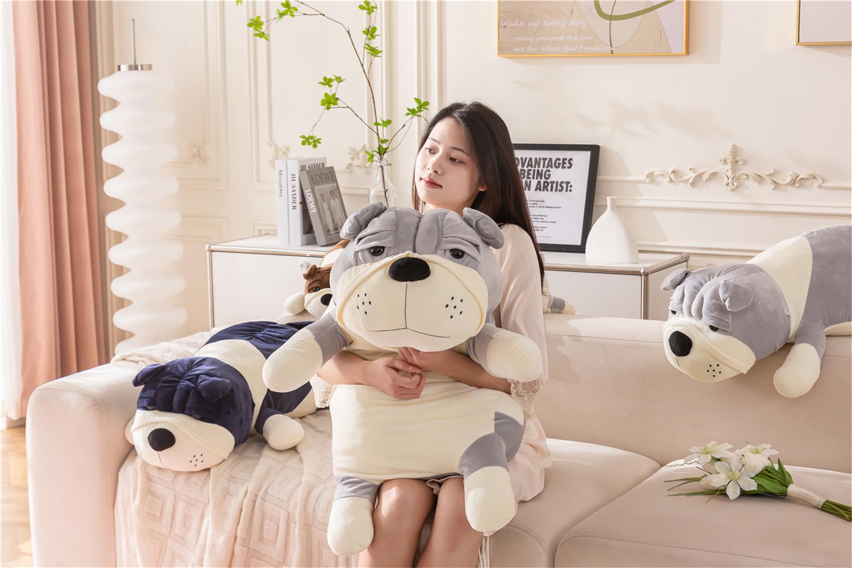 Rniuc Plush Dog Big Doll Cute Cartoon Soft Dog Big Pillow Long Throw Sleeping Pillow Doll Toy Pillow Plush Puppy Yellow 17.7In/4