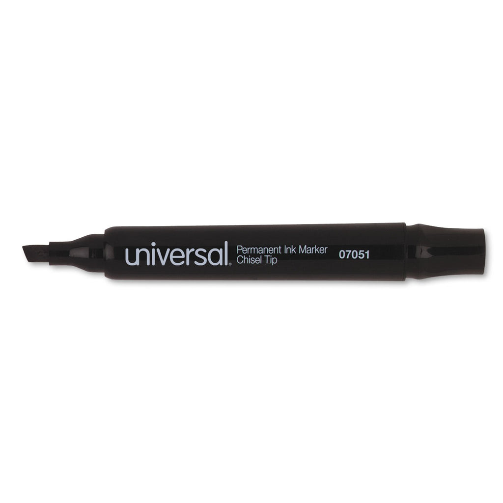 Universal Permanent Markers, Chisel Tip, Black, Dozen (Unv07051)