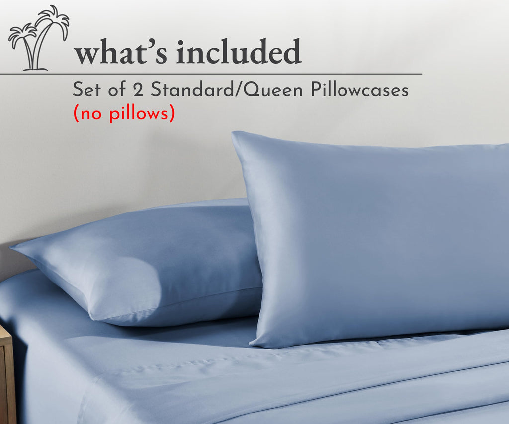 California Design Den 100% Cotton Pillowcases Standard Size Set Of 2, Soft & Cooling Sateen Weave Cotton Pillowcases (Standard/Queen, Blue)