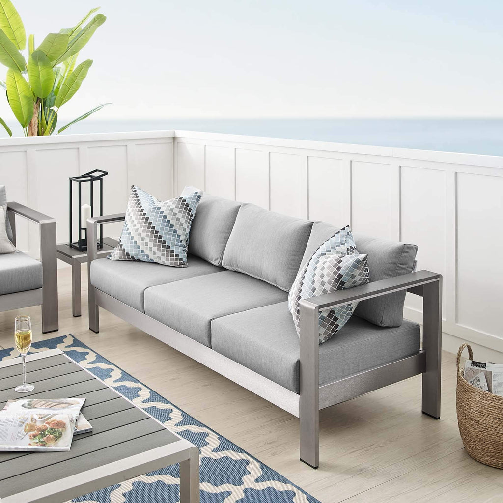 Modway Shore Eei-4228-Slv-Gryshore Sunbrella Patio Sofa In Silver Gray, 27.5 X 76.5 X 24.5