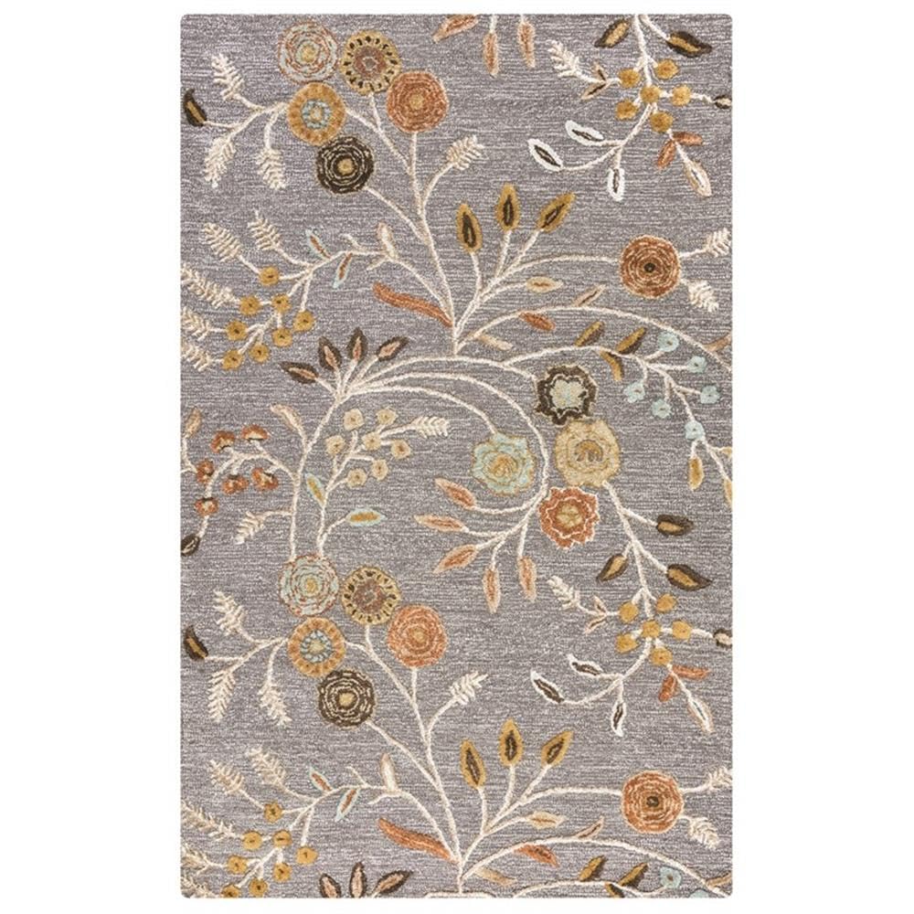 Milan 3' X 5' Floral Grey/Gray/Rust/Blue Hand-Tufted Area Rug