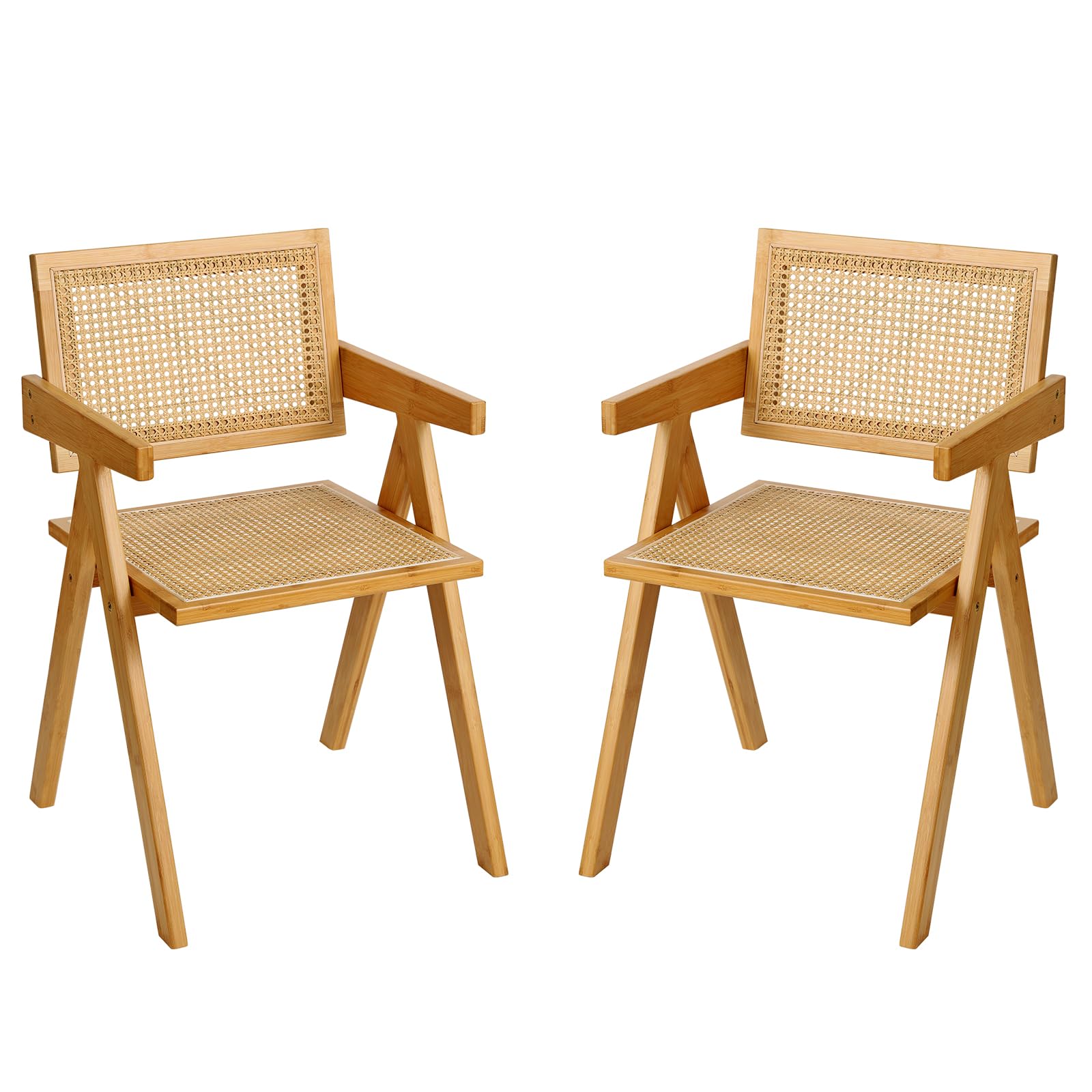Furlide Rattan Dining Chairs Set Of 2, Modern Mid Century Accent Chairs, Comfy Armchairs, Outdoor Rattan Chairs With Armrest For
