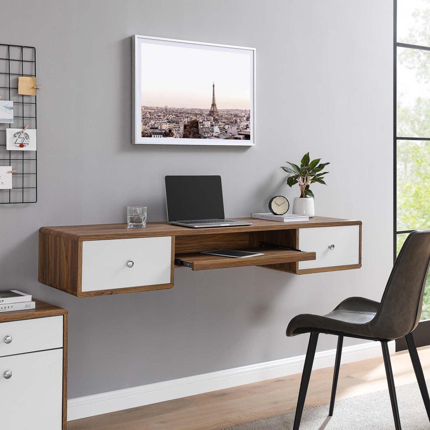 Modway Transmit 60&Quot; Wall Mount Particleboard Wood Office Desk In Walnut/White